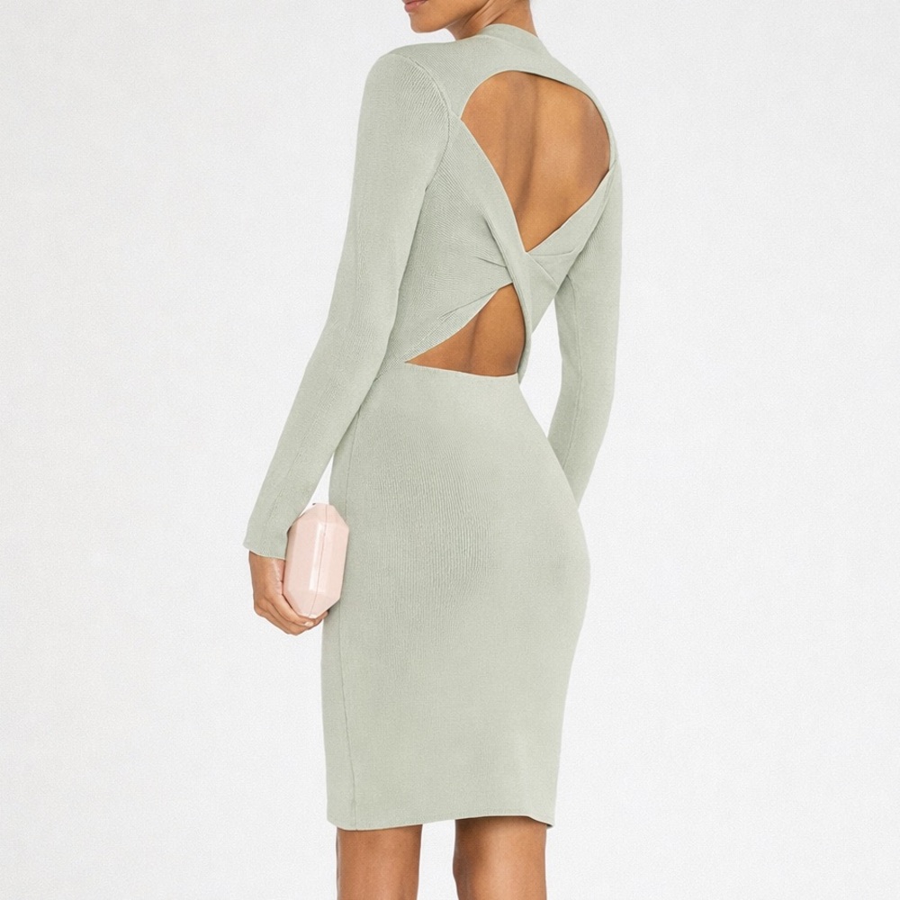 🆕🌿 Alice + Olivia Classics Sage Open Back Knit Dress XS Casual Party Modern Chic